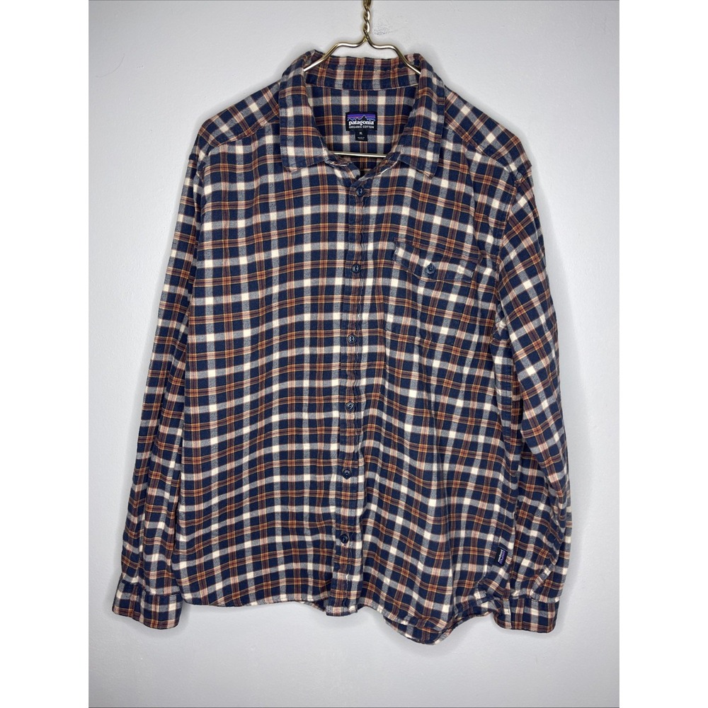 Mens Patagonia Blue Plaid Organic Cotton Flannel Longsleeve Collared Oxford XL